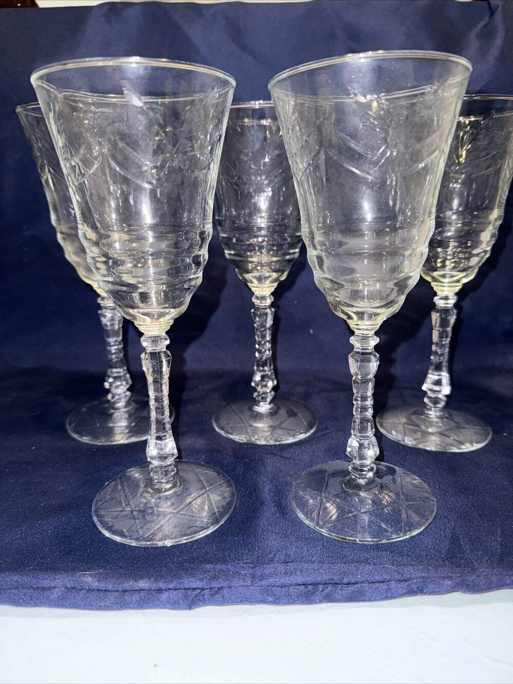 Set of 5 Rock Sharpe ARCTIC ROSE #3005 Water Goblet 7 7/8" Blown Glass USA